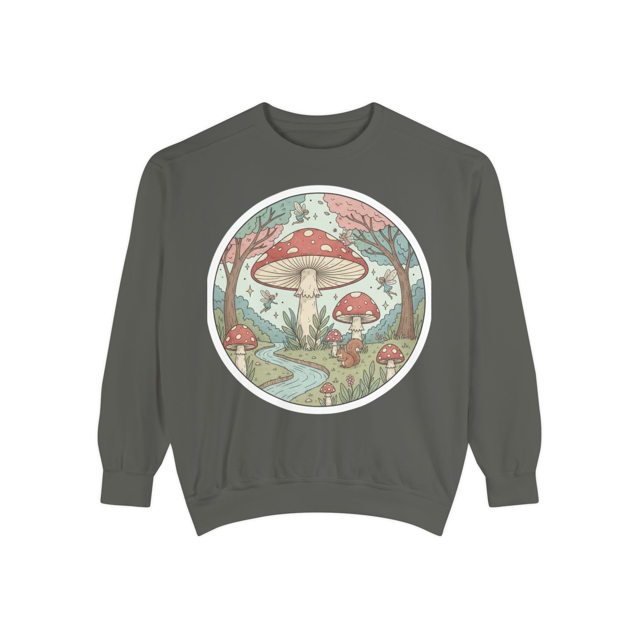 Garment-Dyed Mushroom Sweatshirt - Cozy Unisex Pullover, Nature Lovers Gift, Fall Fashion, Mushroom Decor, Eco-Friendly Style