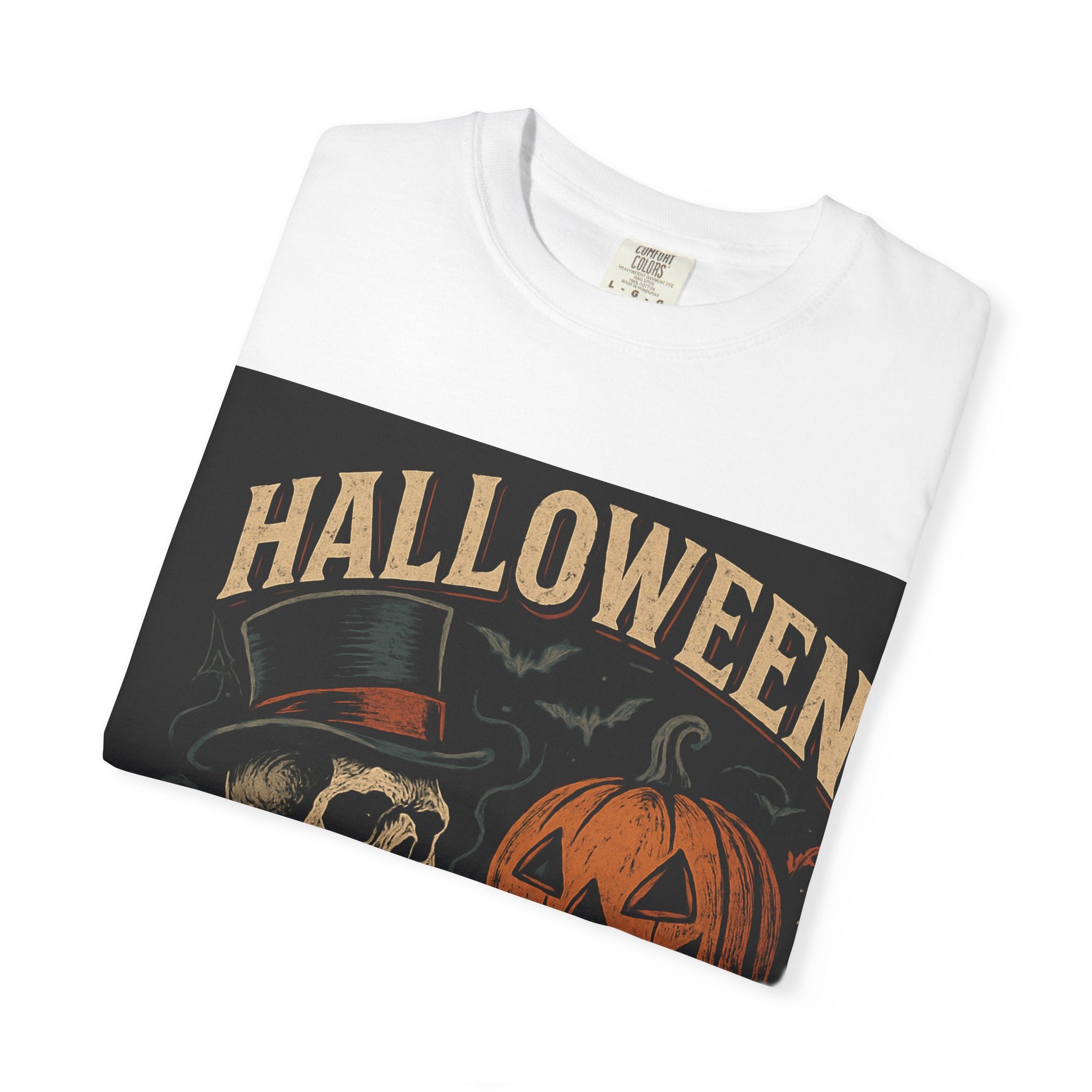 Halloween Skull T-Shirt, Unisex Garment-Dyed Tee, Spooky Graphic Shirt, Autumn Fashion, Costume Party Wear