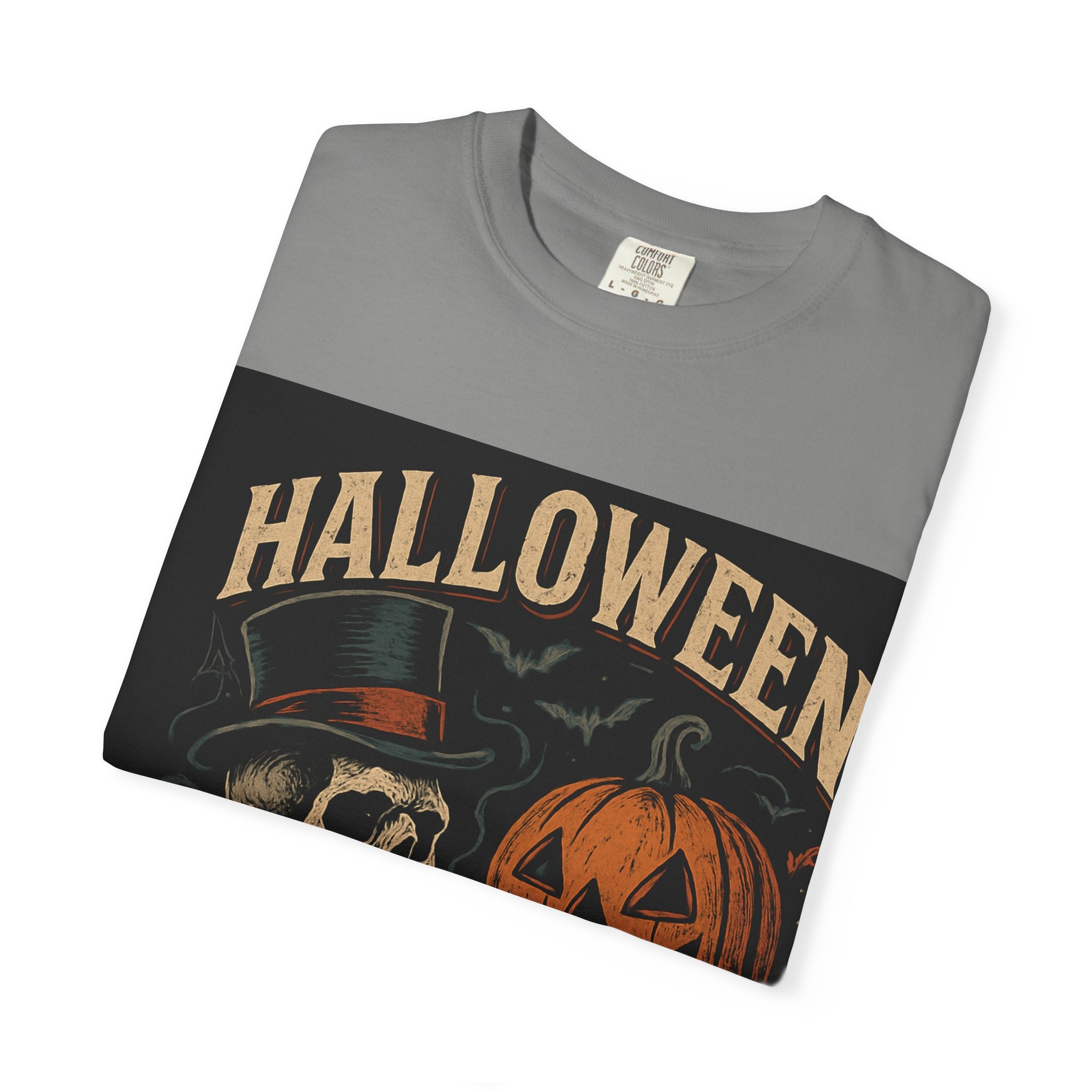 Halloween Skull T-Shirt, Unisex Garment-Dyed Tee, Spooky Graphic Shirt, Autumn Fashion, Costume Party Wear