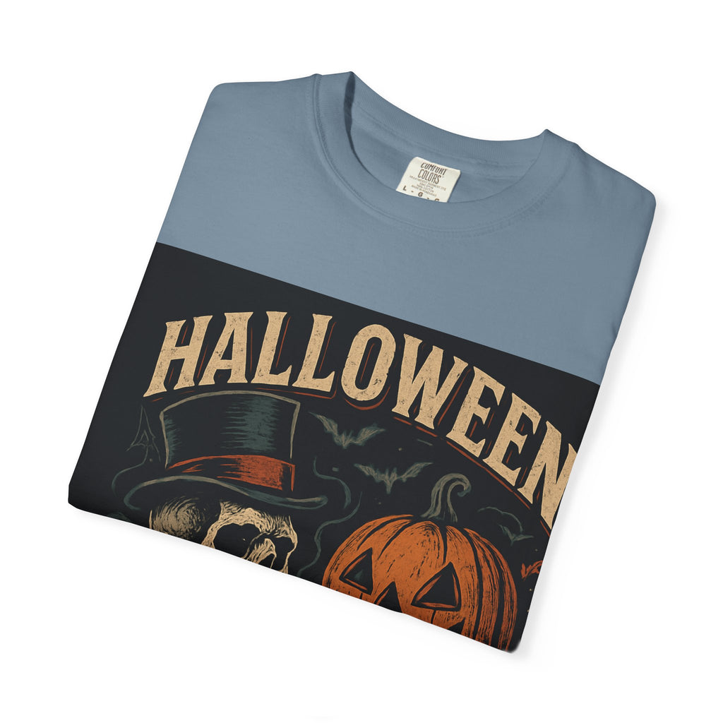 Halloween Skull T-Shirt, Unisex Garment-Dyed Tee, Spooky Graphic Shirt, Autumn Fashion, Costume Party Wear