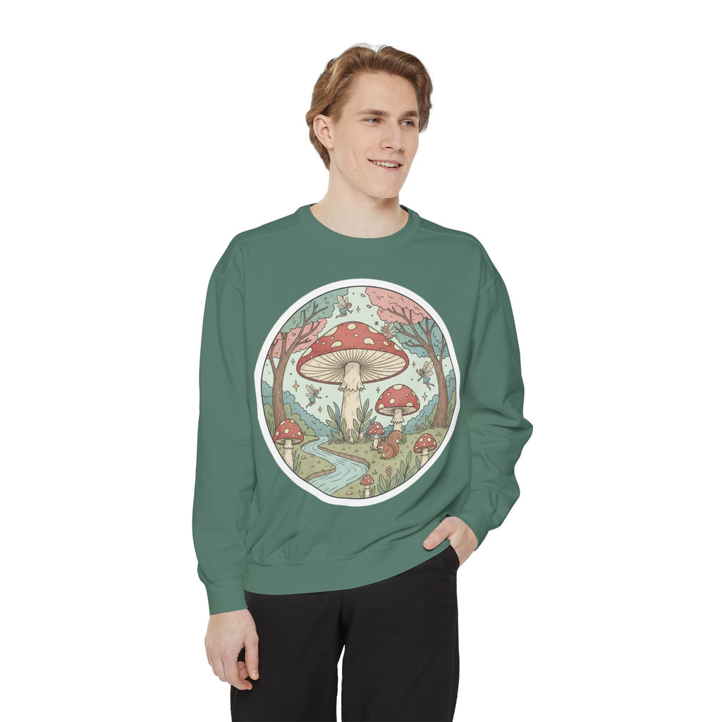 Garment-Dyed Mushroom Sweatshirt - Cozy Unisex Pullover, Nature Lovers Gift, Fall Fashion, Mushroom Decor, Eco-Friendly Style