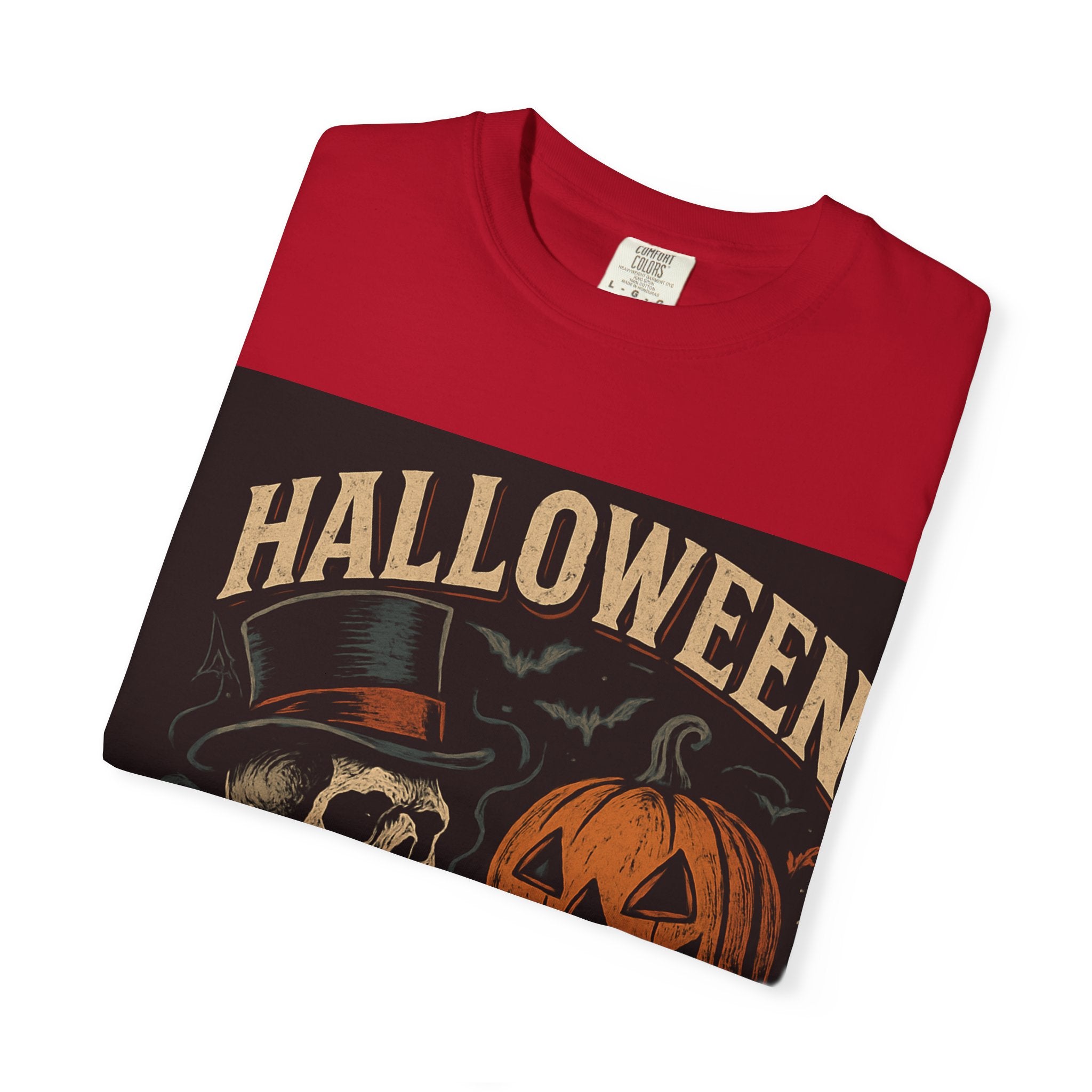 Halloween Skull T-Shirt, Unisex Garment-Dyed Tee, Spooky Graphic Shirt, Autumn Fashion, Costume Party Wear