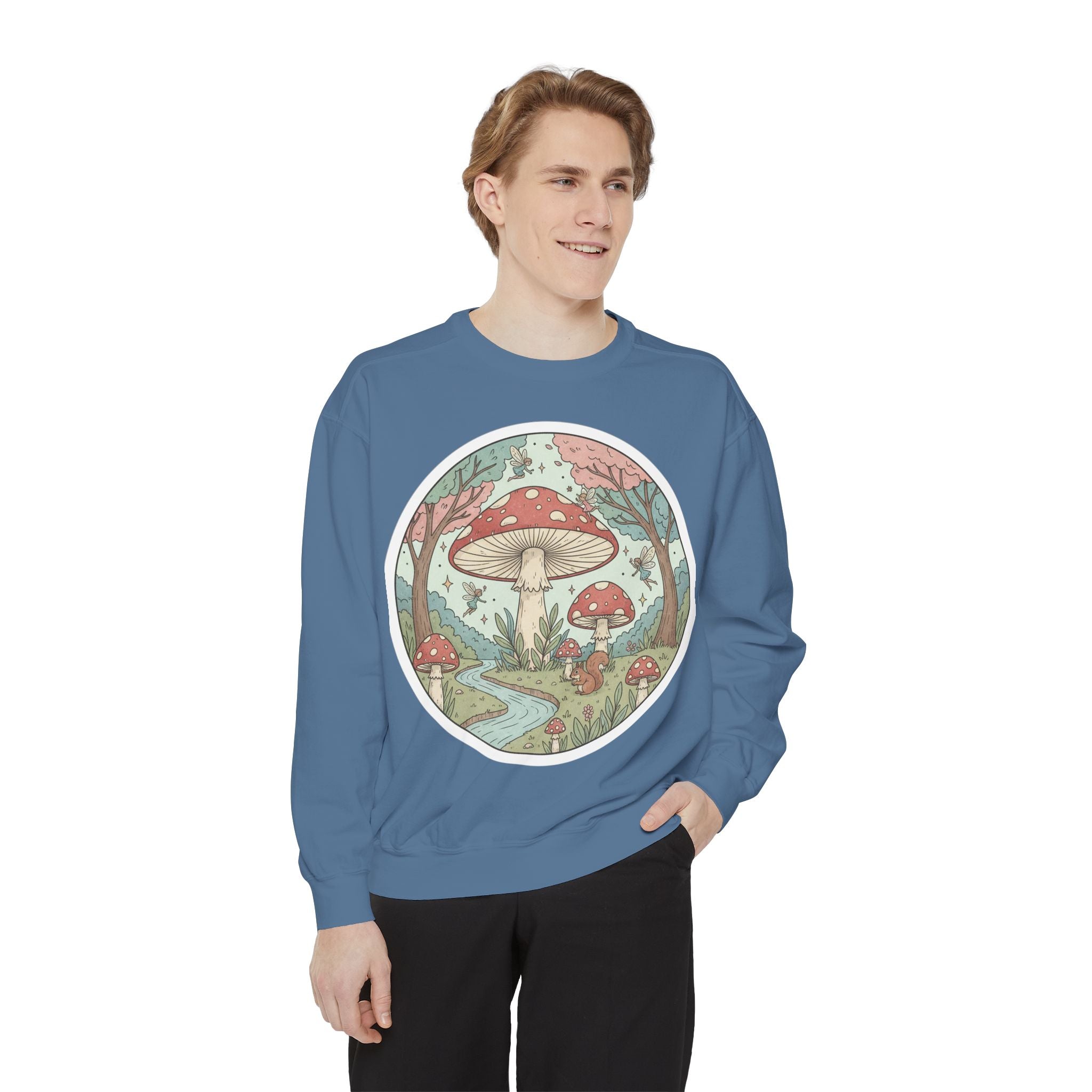 Garment-Dyed Mushroom Sweatshirt - Cozy Unisex Pullover, Nature Lovers Gift, Fall Fashion, Mushroom Decor, Eco-Friendly Style