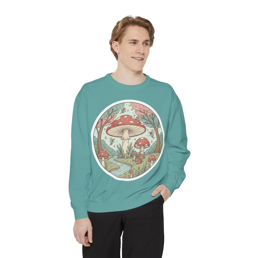 Garment-Dyed Mushroom Sweatshirt - Cozy Unisex Pullover, Nature Lovers Gift, Fall Fashion, Mushroom Decor, Eco-Friendly Style