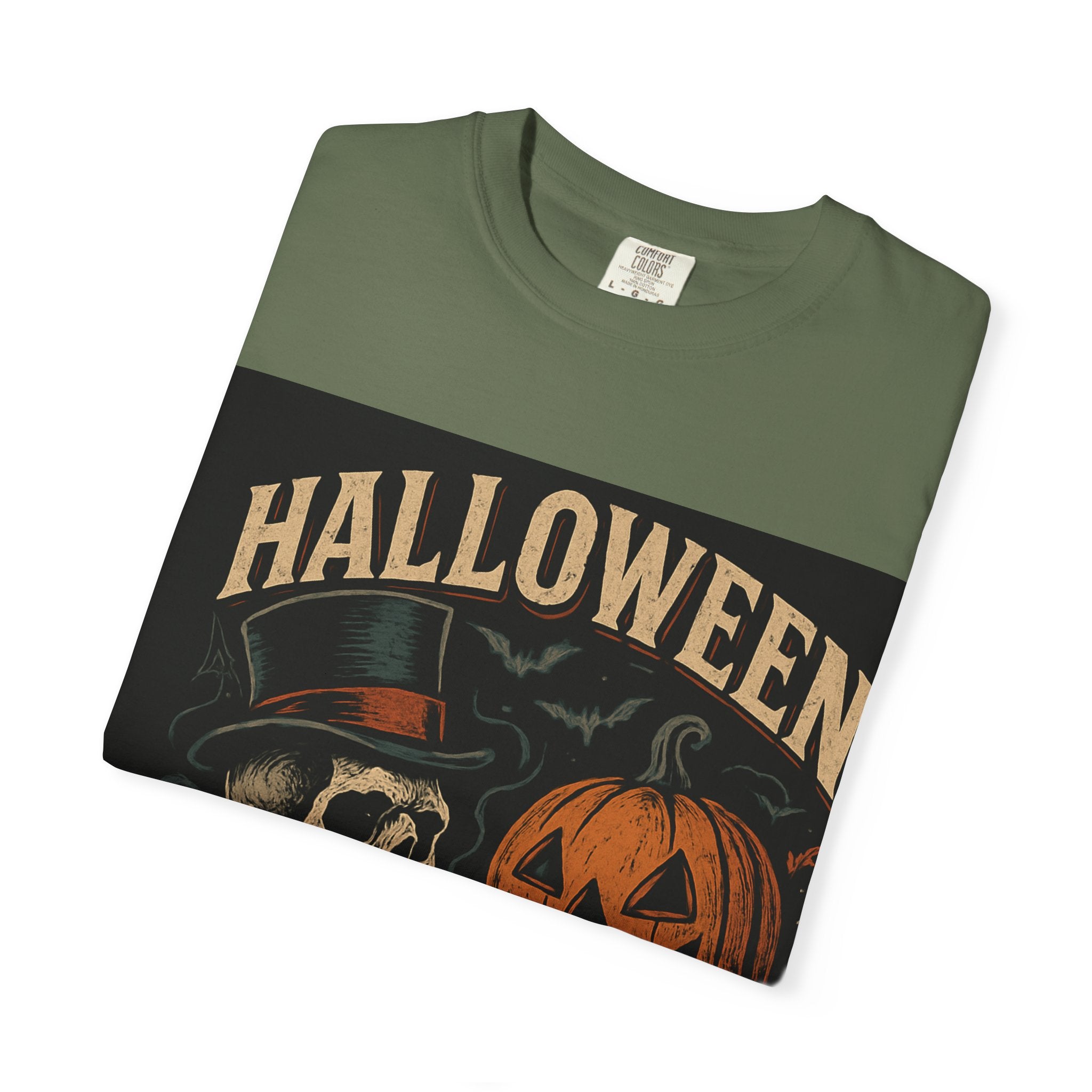 Halloween Skull T-Shirt, Unisex Garment-Dyed Tee, Spooky Graphic Shirt, Autumn Fashion, Costume Party Wear