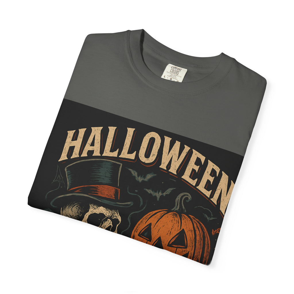 Halloween Skull T-Shirt, Unisex Garment-Dyed Tee, Spooky Graphic Shirt, Autumn Fashion, Costume Party Wear