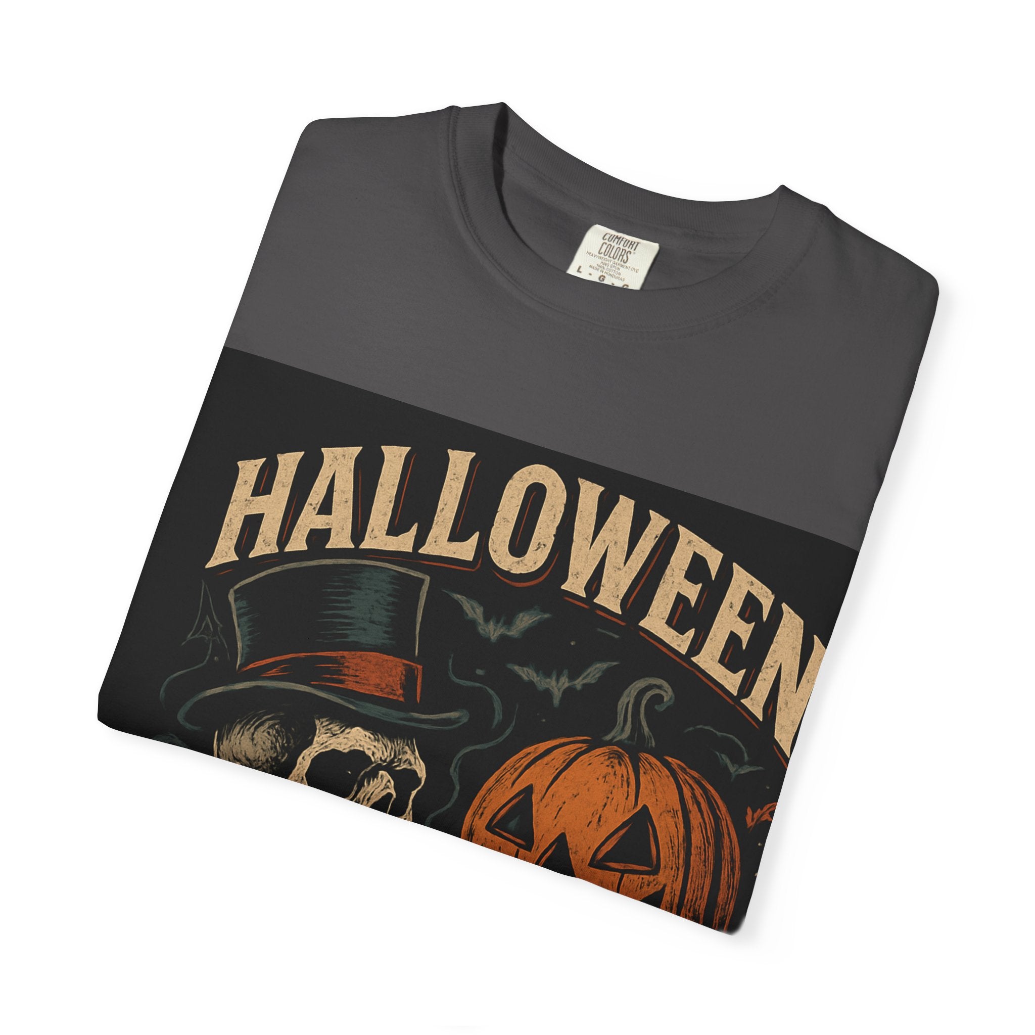 Halloween Skull T-Shirt, Unisex Garment-Dyed Tee, Spooky Graphic Shirt, Autumn Fashion, Costume Party Wear