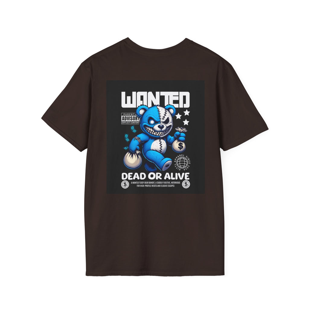 Wanted Blue Bear Graphic T-Shirt for Trendy Adults, Cute Gift for Friends and Family, Unique Graphic Tee, Casual Everyday Wear