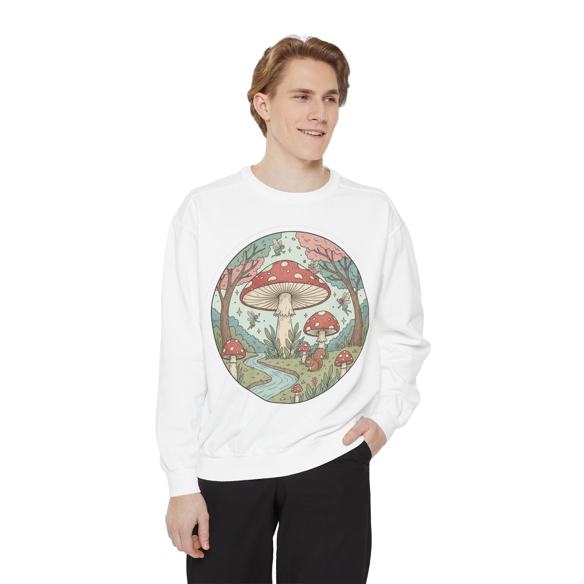 Garment-Dyed Mushroom Sweatshirt - Cozy Unisex Pullover, Nature Lovers Gift, Fall Fashion, Mushroom Decor, Eco-Friendly Style