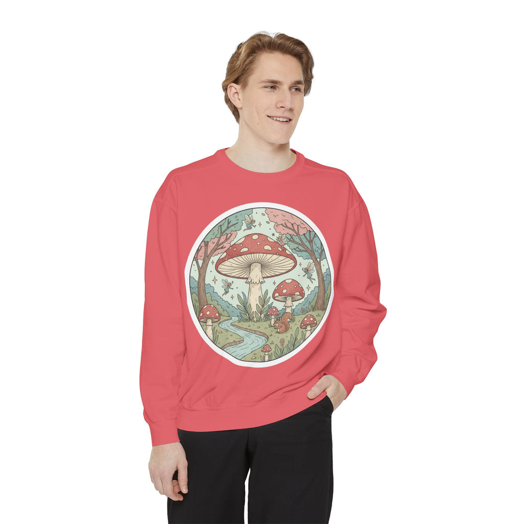 Garment-Dyed Mushroom Sweatshirt - Cozy Unisex Pullover, Nature Lovers Gift, Fall Fashion, Mushroom Decor, Eco-Friendly Style