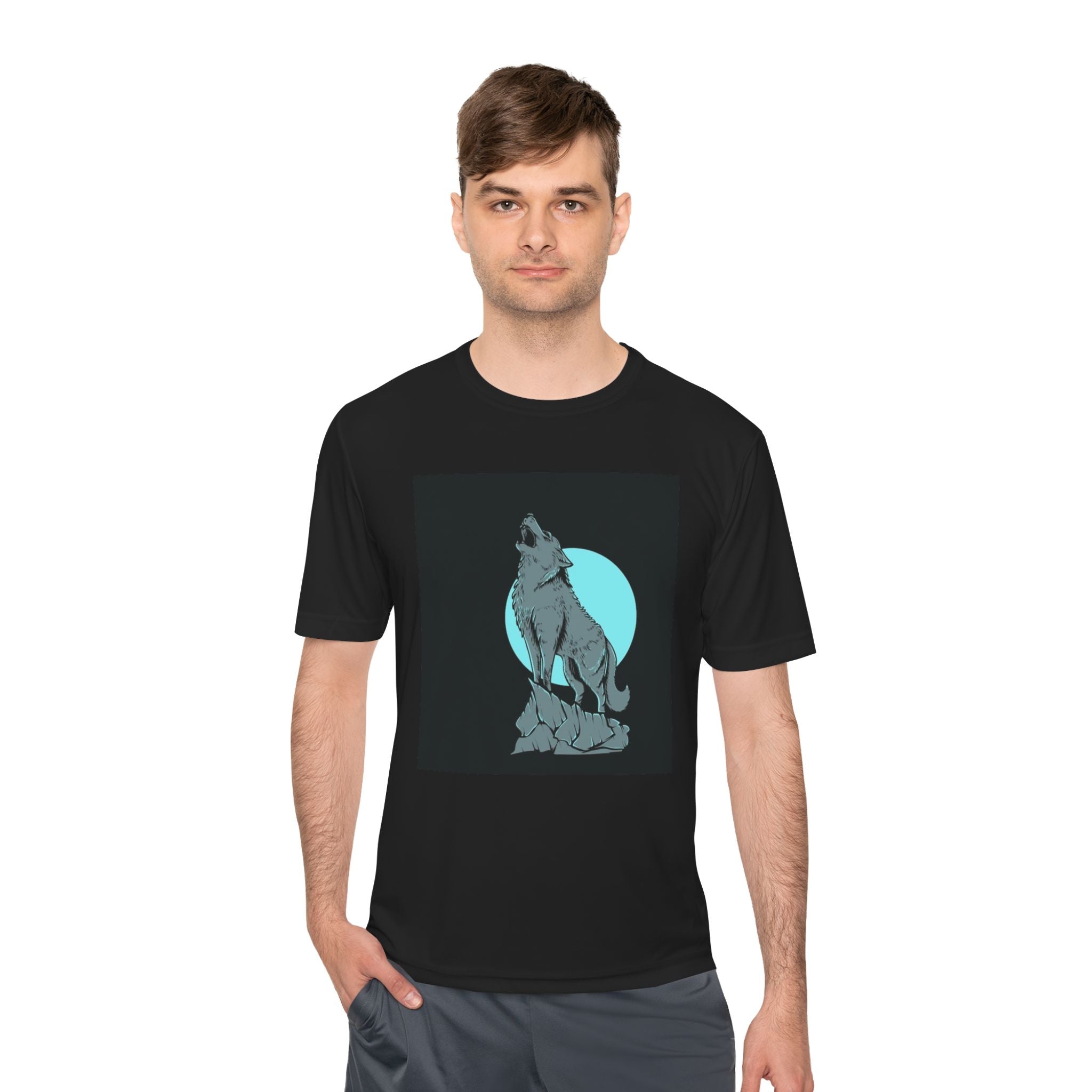 Wolf Howling Unisex Moisture Wicking Tee, Outdoor Apparel, Gift for Nature Lovers, Cool Graphic Tee, Activewear T-Shirt | WorldMarketCo