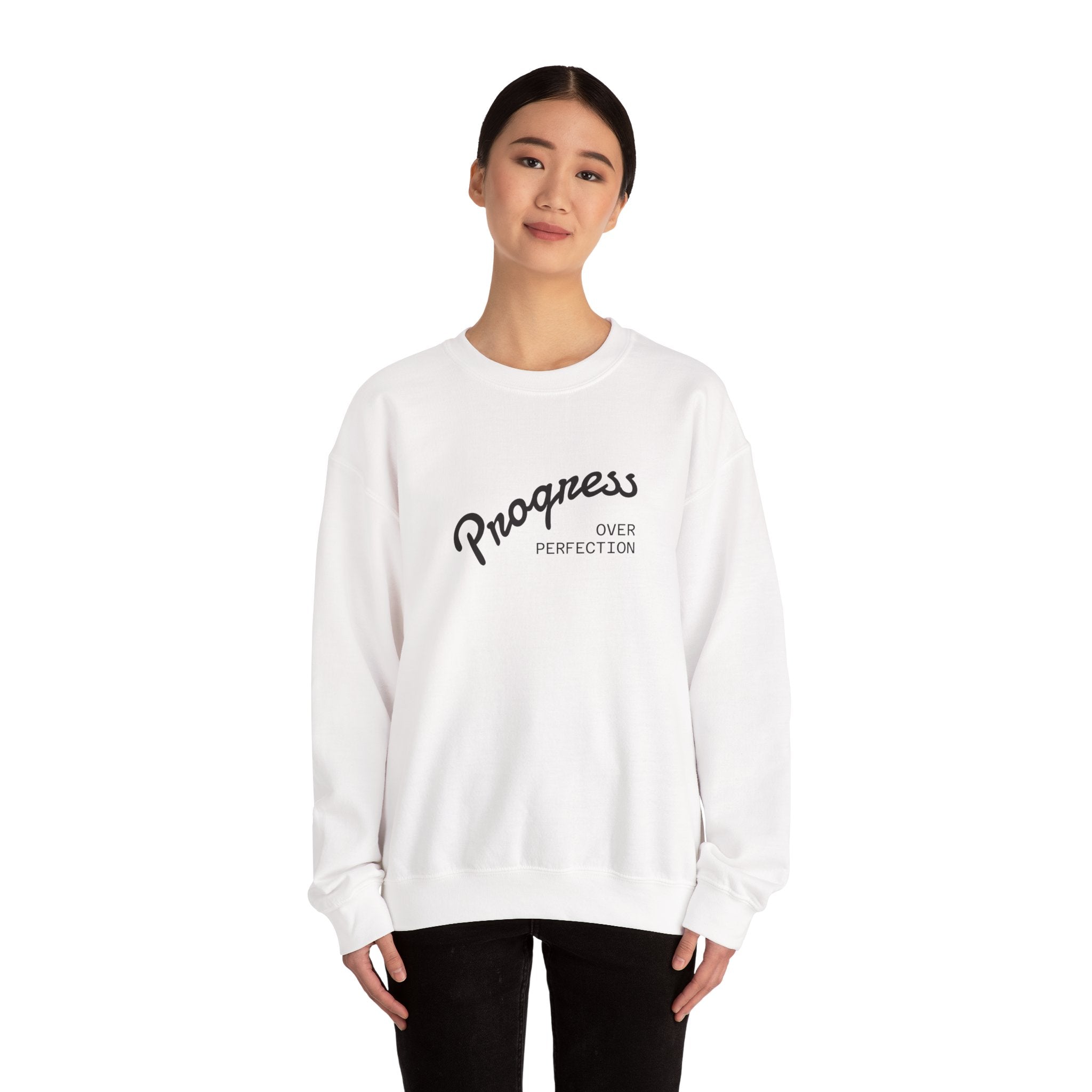 Progress Over Perfection Sweatshirt, Cozy Crewneck, Unisex Fashion, Street Style Apparel, Perfect Gift for Him/Her | WorldMarketCo