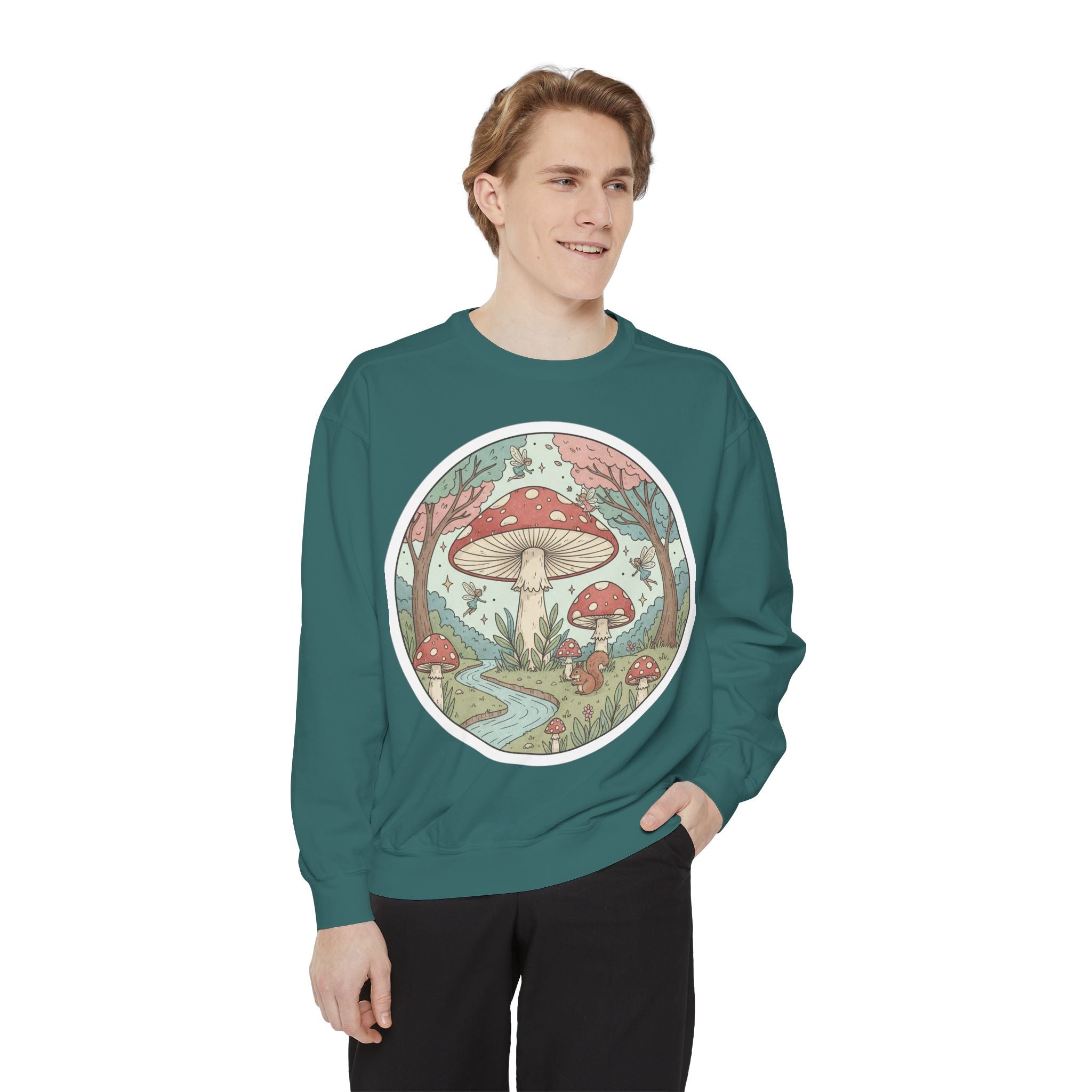 Garment-Dyed Mushroom Sweatshirt - Cozy Unisex Pullover, Nature Lovers Gift, Fall Fashion, Mushroom Decor, Eco-Friendly Style
