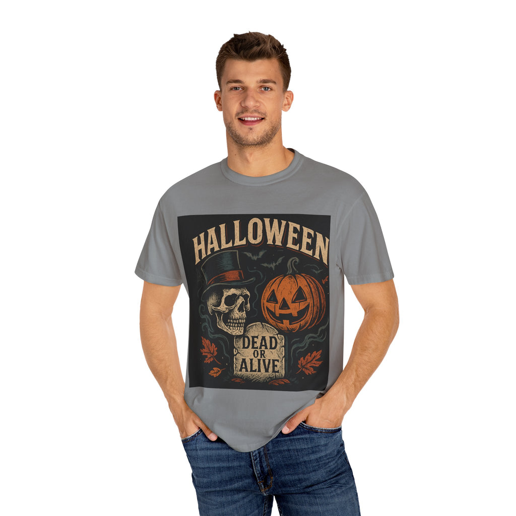 Halloween Skull T-Shirt, Unisex Garment-Dyed Tee, Spooky Graphic Shirt, Autumn Fashion, Costume Party Wear