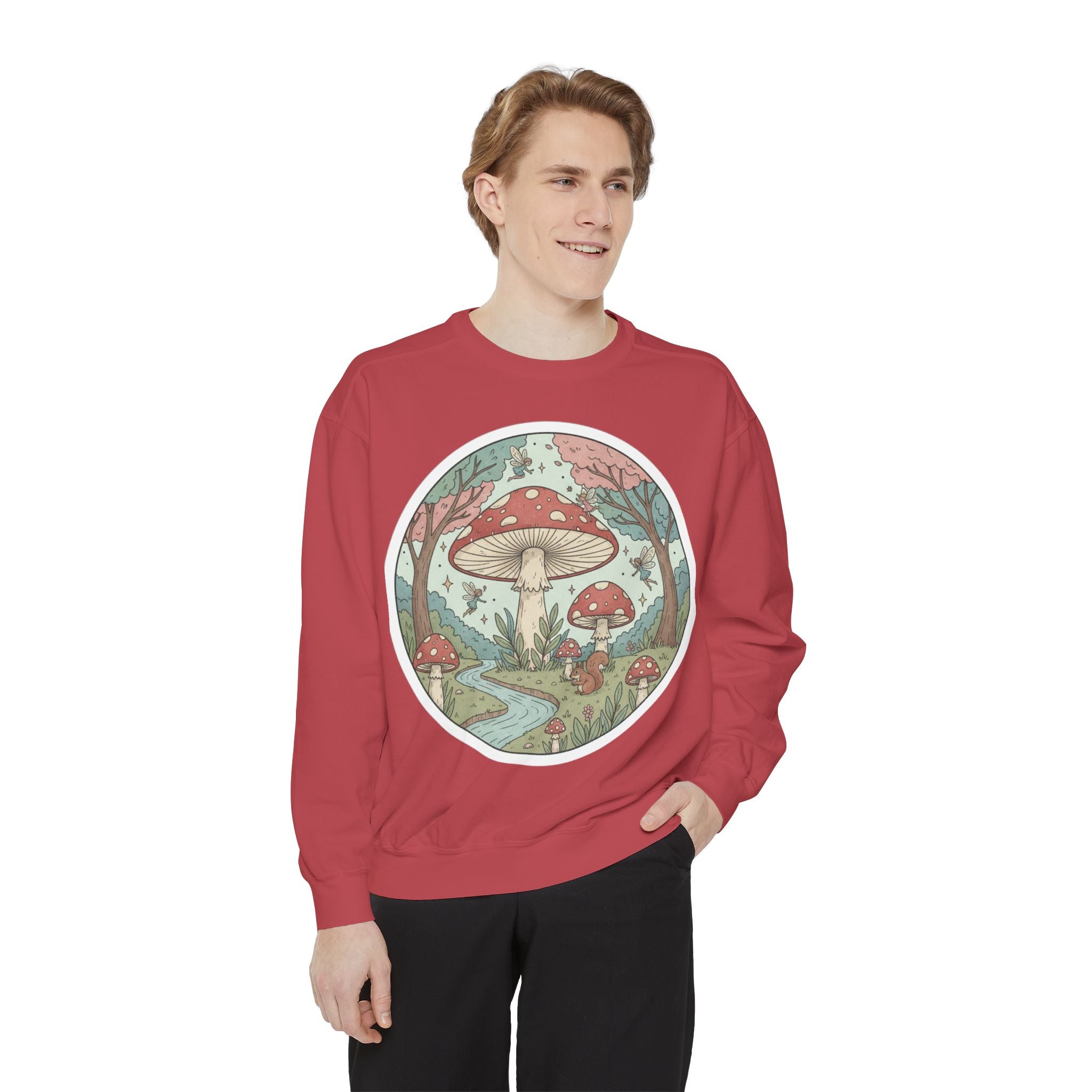 Garment-Dyed Mushroom Sweatshirt - Cozy Unisex Pullover, Nature Lovers Gift, Fall Fashion, Mushroom Decor, Eco-Friendly Style