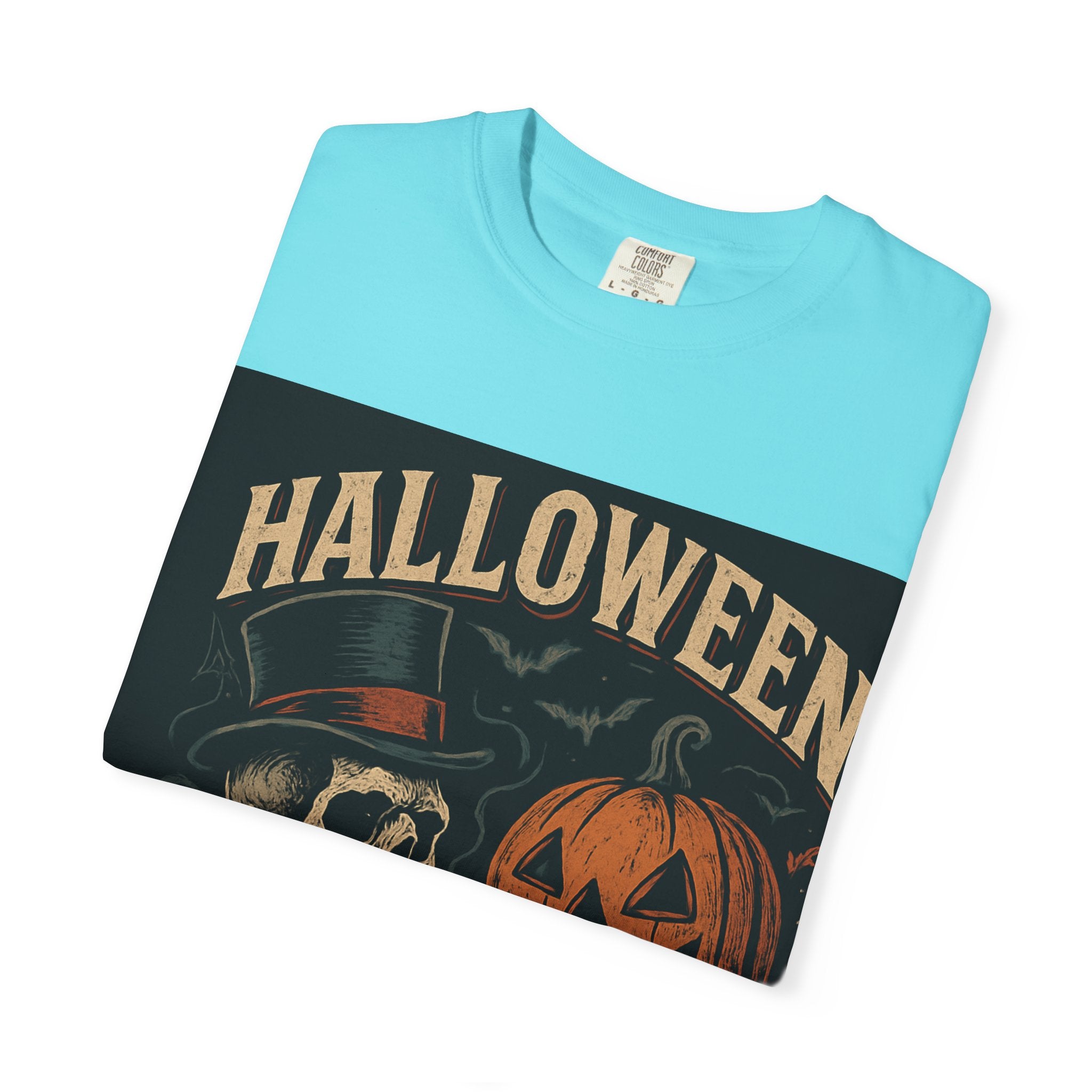 Halloween Skull T-Shirt, Unisex Garment-Dyed Tee, Spooky Graphic Shirt, Autumn Fashion, Costume Party Wear